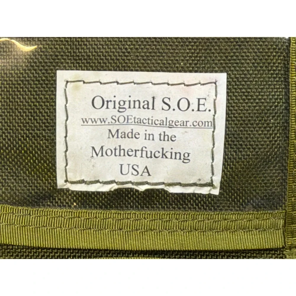 Original S.O.E. Tactical Gear Trifold Wallet OD Green Nylon with Bad Guy Patch